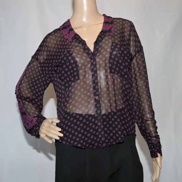 Free People Easy Rider Floral Print Sheer Button-Down Blouse XS - Picture 2 of 8